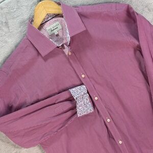 Ted Baker Endurance Mens Pink Gingham Long Sleeve Button Front Shirt Sz 16 32/33
